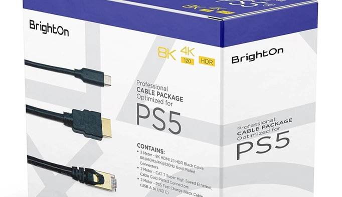 The complete pack of BrightOn USB, Ethernet and HDMI cables, one of the best HDMI cables for PS5