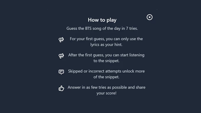 Screenshot showing you how to play BTS Heardle