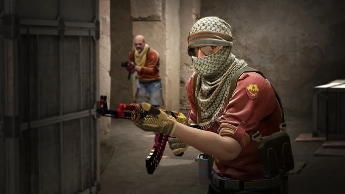 Image of a character in a balaclava on Dust II in CS:GO
