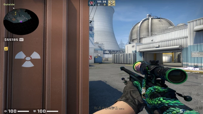 Image of a player using an AWP in yard on Nuke in CS:GO