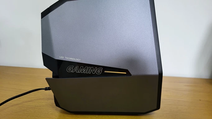 Side on view of the Edifier G5000, with the Gaming decal visible
