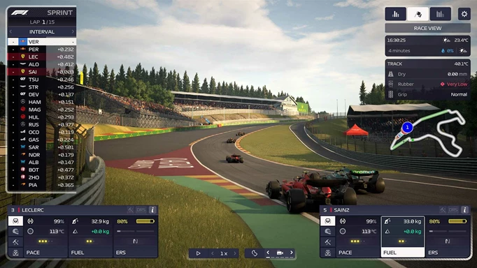 Looking up Eau Rougue at Spa in F1 Manager 2023