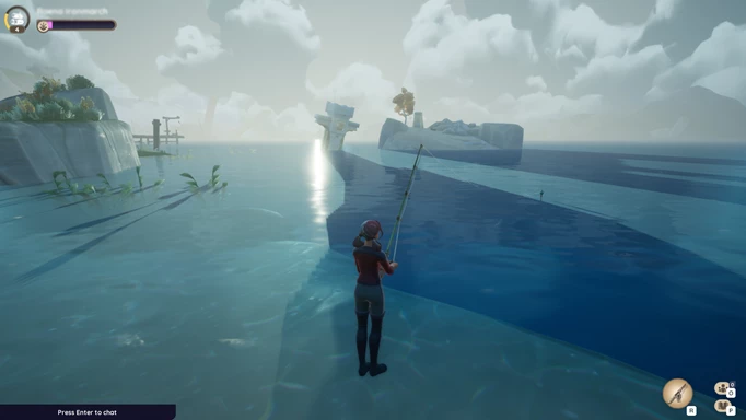 In-game screenshot of the fishing skill in Palia
