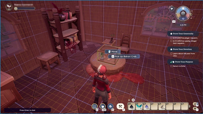 Palia in-game screenshot showing how to remove furniture from a lot