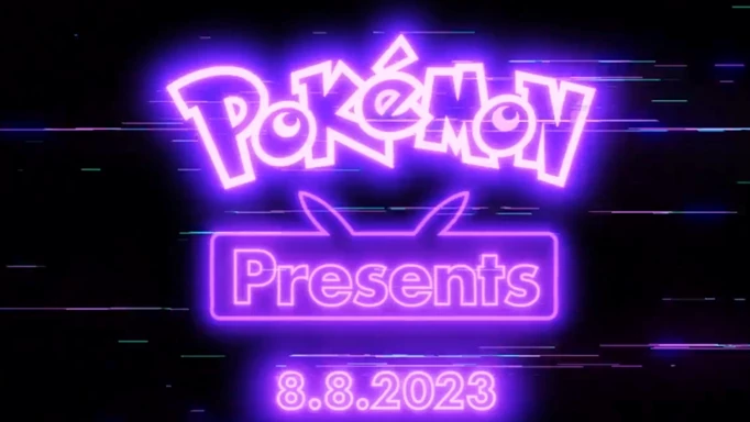 Image of the Pokemon Presents logo in neon purple