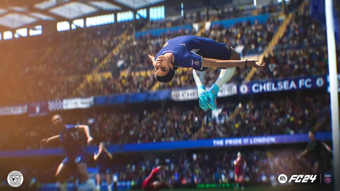 Sam Kerr popping a mad backflip in EA Sports FC.