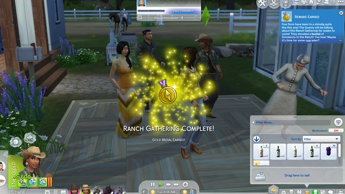 Screenshot of a Ranch Gathering gold medal in The Sims 4 Horse Ranch