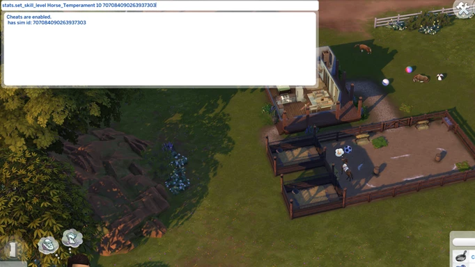Screenshot of how to get a horse's Sim ID in Sims 4 Horse Ranch