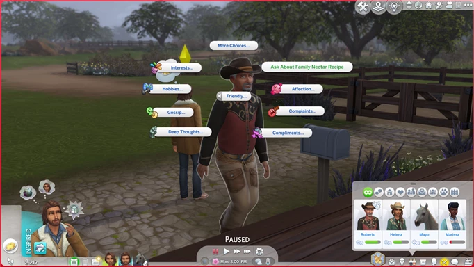 Screenshot showing how to unlock the secret recipe from the Mysterious Rancher in The Sims 4 Horse Ranch