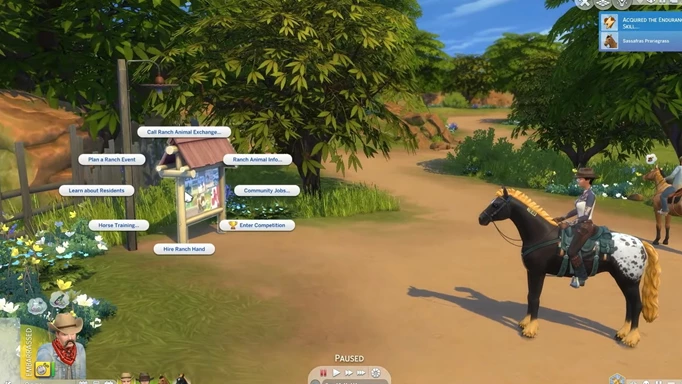 Screenshot of a Community Board in The Sims 4 Horse Ranch expansion