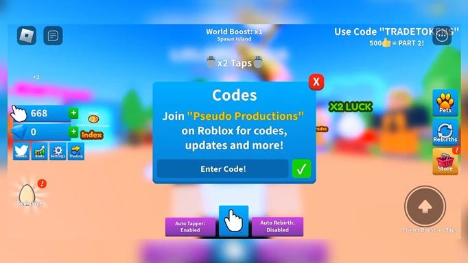 an image of the Tapping Fantasy code redemption screen