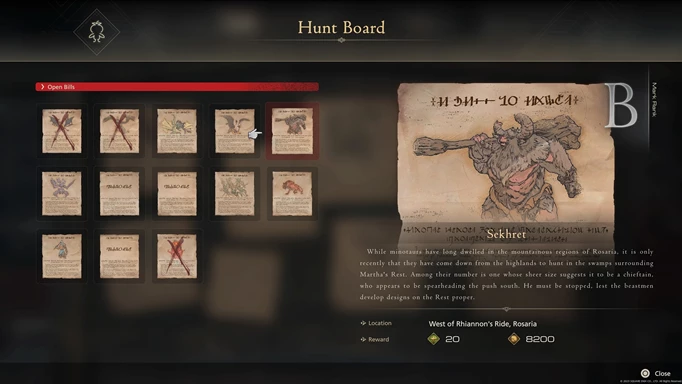 The Hunt Board in Final Fantasy 16