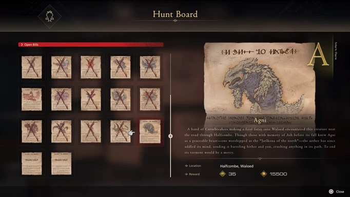 An image of Agni as it appears on the Hunt Board in Final Fantasy 16