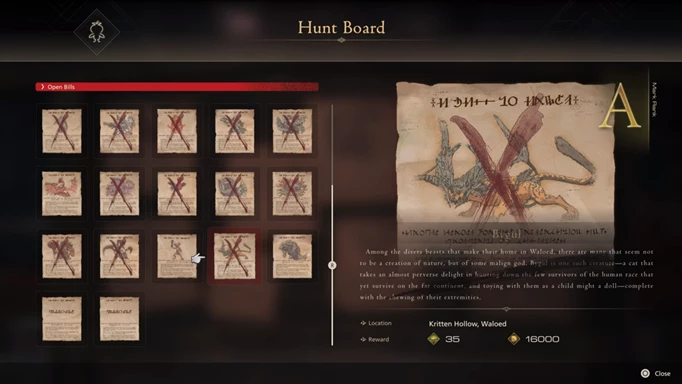 The Bygul Notorious Mark on the Hunt Board in Final Fantasy 16