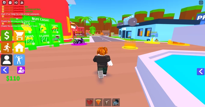 A player runs through town in Dream Life for Roblox