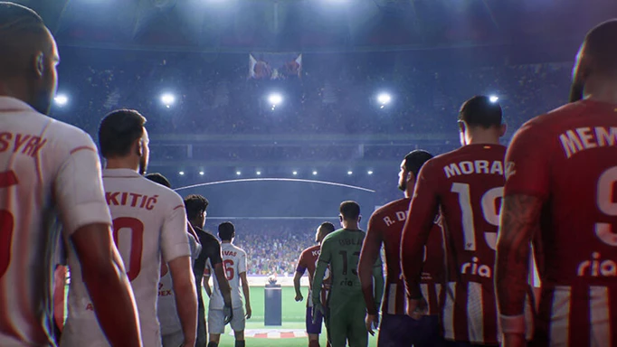 Players walking to the pitch in EA Sports FC.