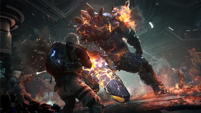 Players attacking the Flamer enemy in Synced