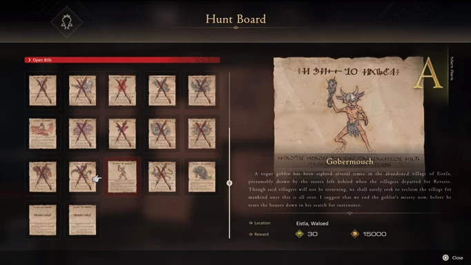 The Gobermouch Hunt Board in Final Fantasy 16