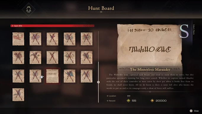 The Hunt Board, where you can find the Masterless Marauder Notorious Mark in Final Fantasy 16