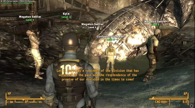 A group of NV:MP players gathered around the Megaton bomb.