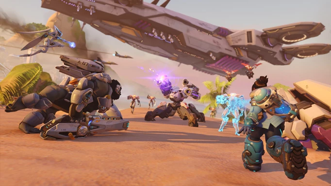 Mei, Winston and Echo fight an Omnic in the new Invasion gameplay for Overwatch 2 in Season 6